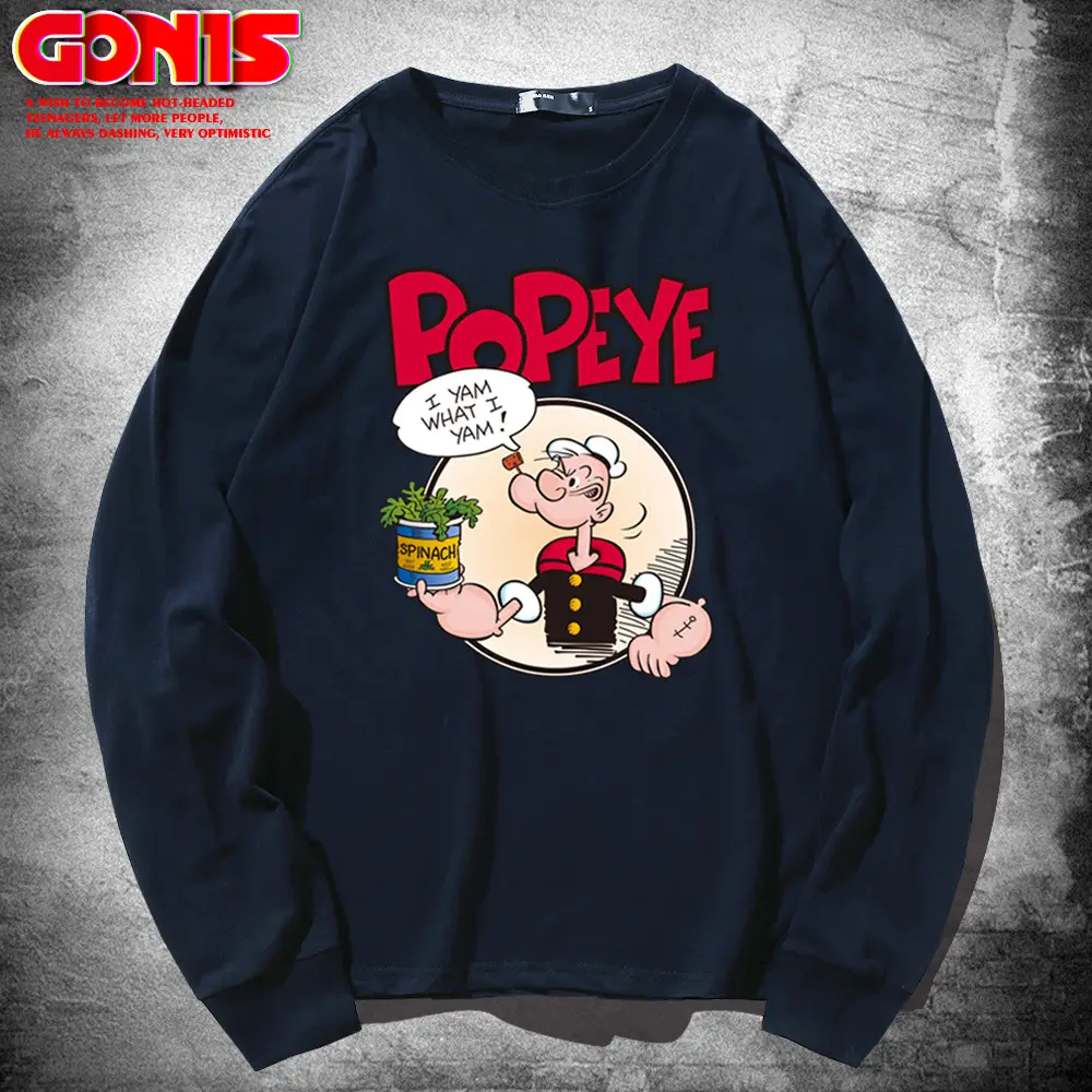 Men Popye Cartoon Long Sleeve T-Shirt Black
