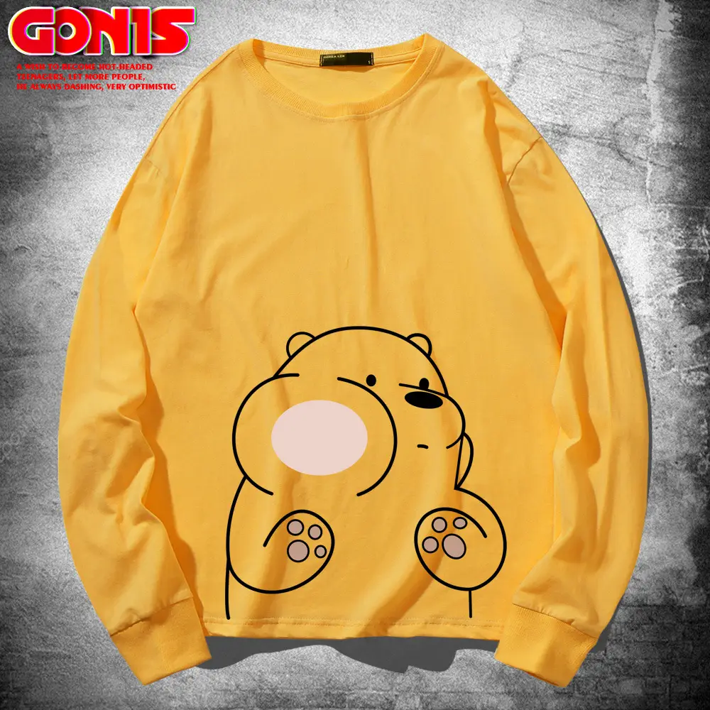 Teen Cartoon Bear Sweatshirt Grey Large Cotton Loose