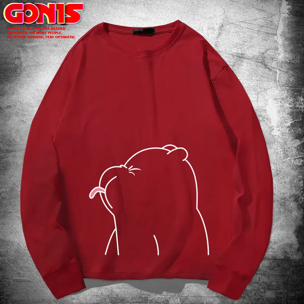 Teen Cartoon Bear Sweatshirt Grey Large Cotton Loose