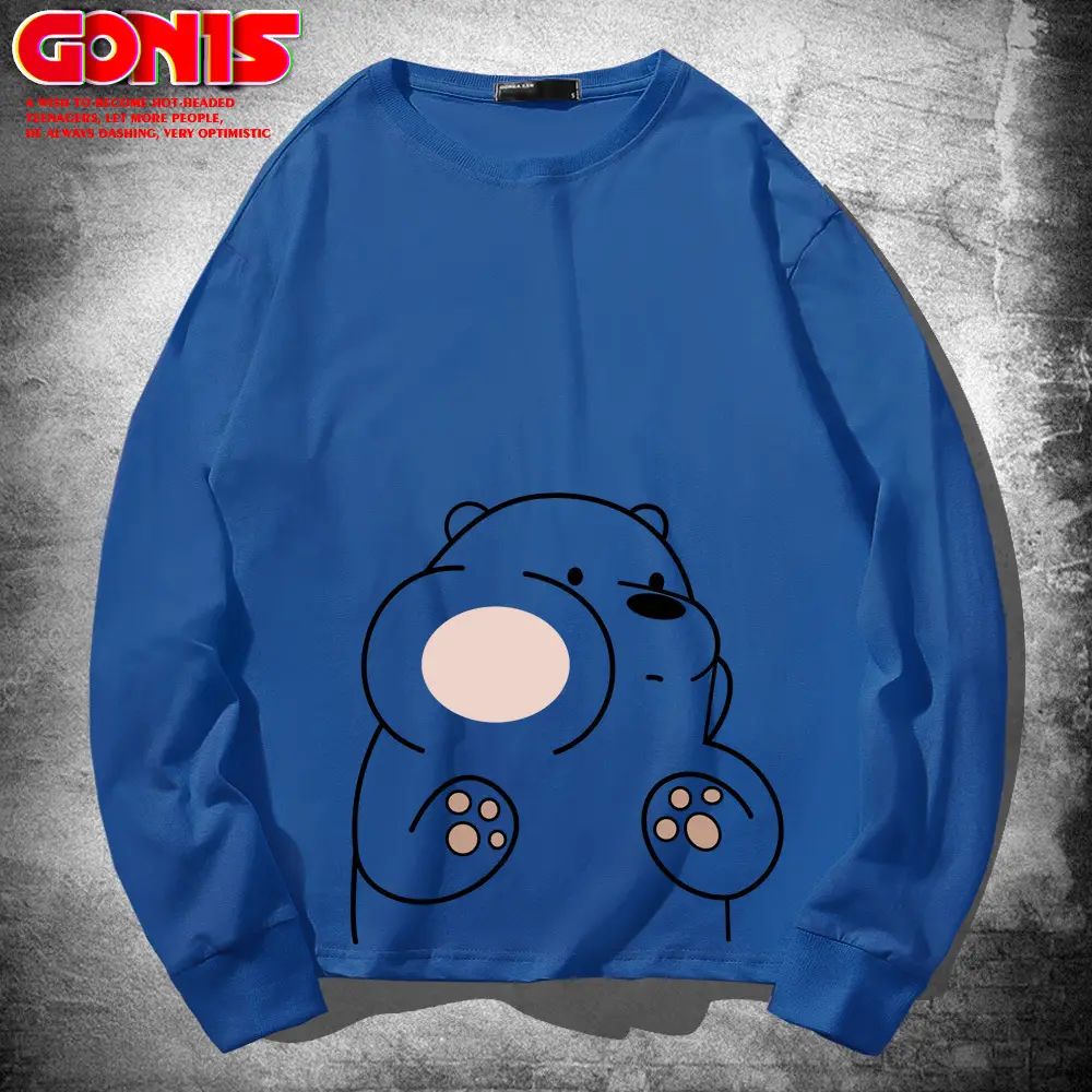 Teen Cartoon Bear Sweatshirt Grey Large Cotton Loose