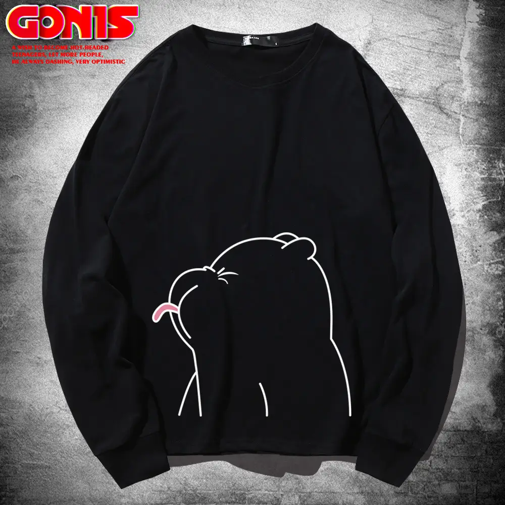 Teen Cartoon Bear Sweatshirt Grey Large Cotton Loose