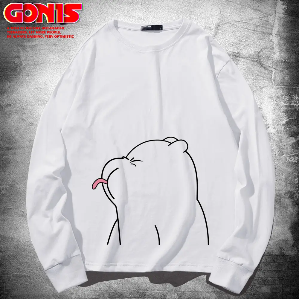 Teen Cartoon Bear Sweatshirt Grey Large Cotton Loose