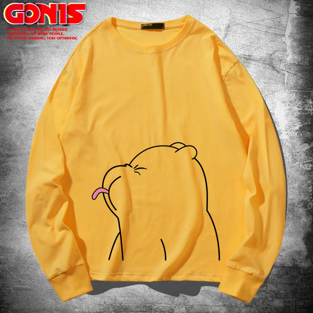 Teen Cartoon Bear Sweatshirt Grey Large Cotton Loose