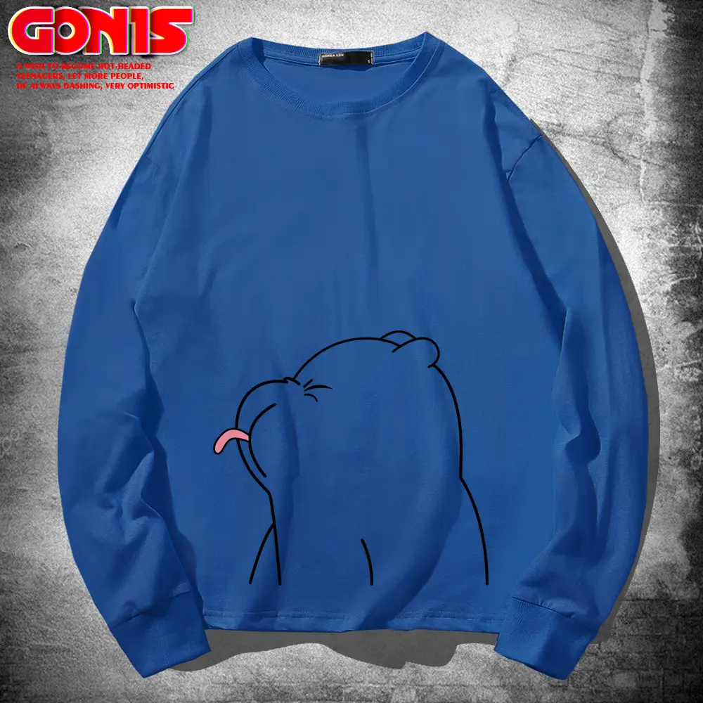 Teen Cartoon Bear Sweatshirt Grey Large Cotton Loose