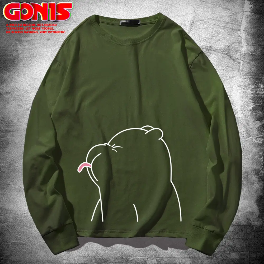 Teen Cartoon Bear Sweatshirt Grey Large Cotton Loose