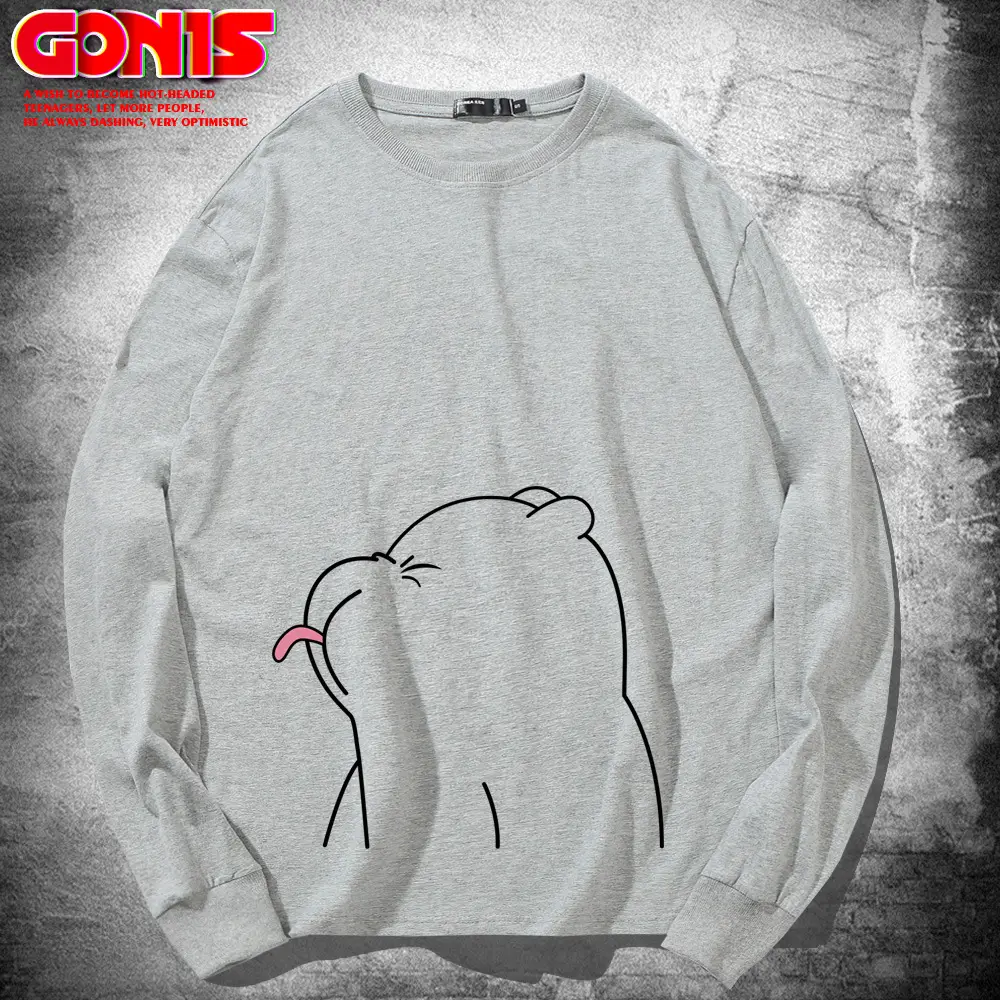 Teen Cartoon Bear Sweatshirt Grey Large Cotton Loose
