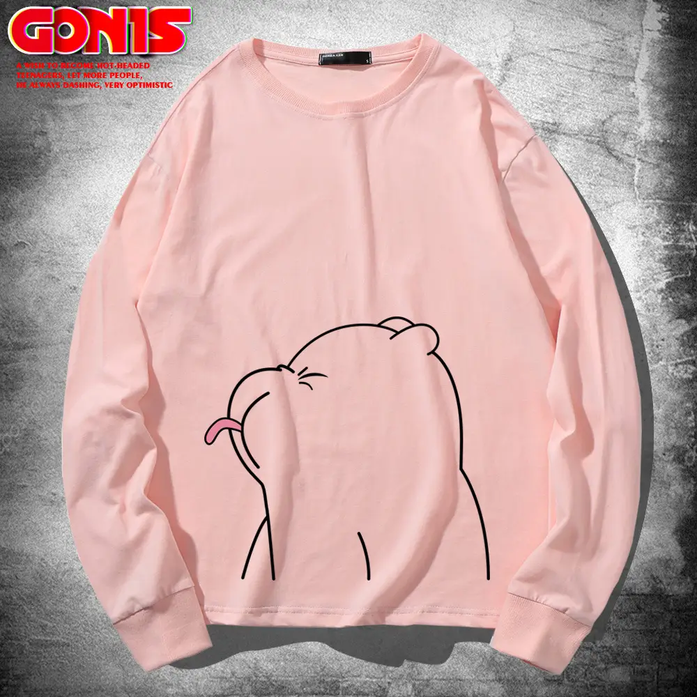 Teen Cartoon Bear Sweatshirt Grey Large Cotton Loose