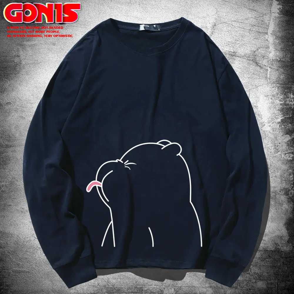 Teen Cartoon Bear Sweatshirt Grey Large Cotton Loose
