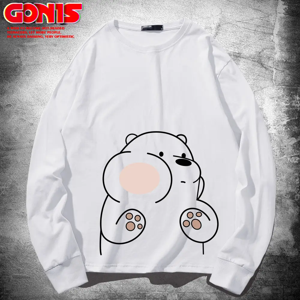 Teen Cartoon Bear Sweatshirt Grey Large Cotton Loose