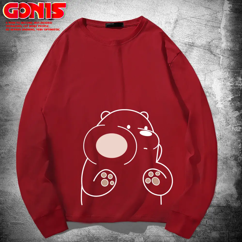 Teen Cartoon Bear Sweatshirt Grey Large Cotton Loose