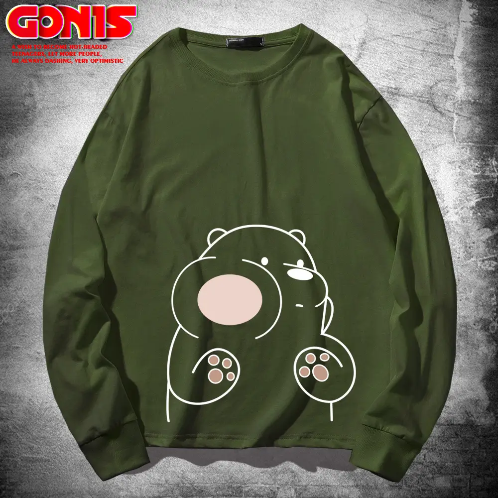 Teen Cartoon Bear Sweatshirt Grey Large Cotton Loose