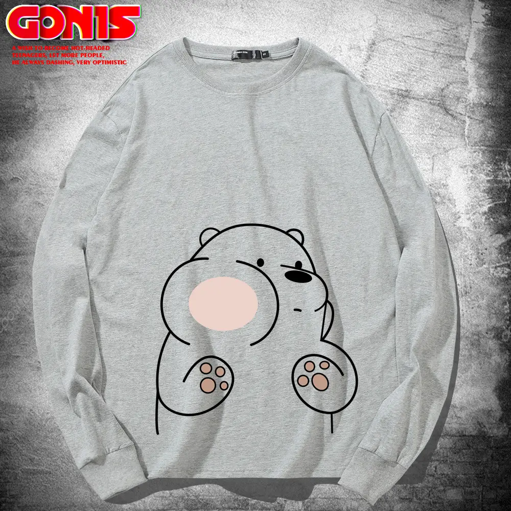 Teen Cartoon Bear Sweatshirt Grey Large Cotton Loose