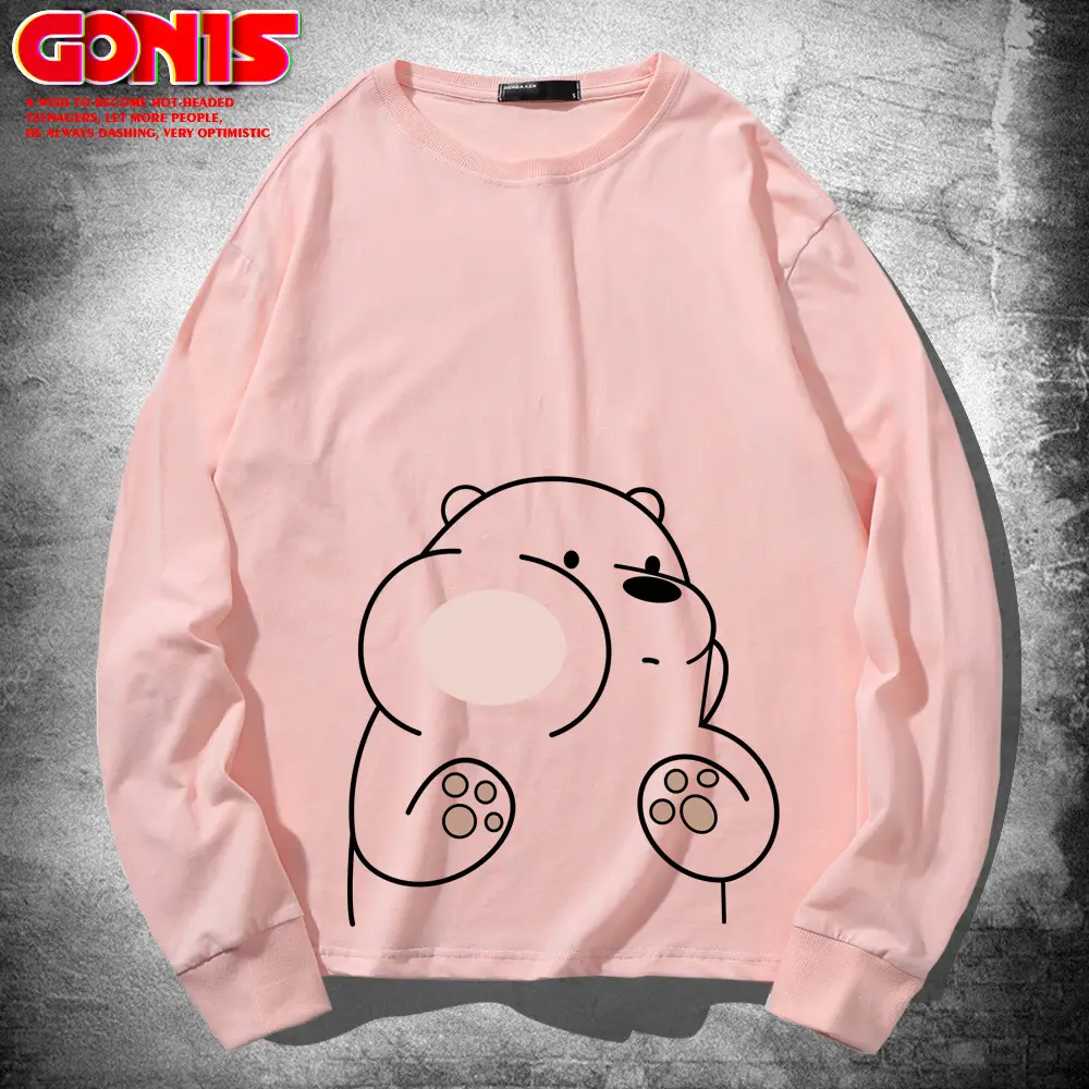 Teen Cartoon Bear Sweatshirt Grey Large Cotton Loose