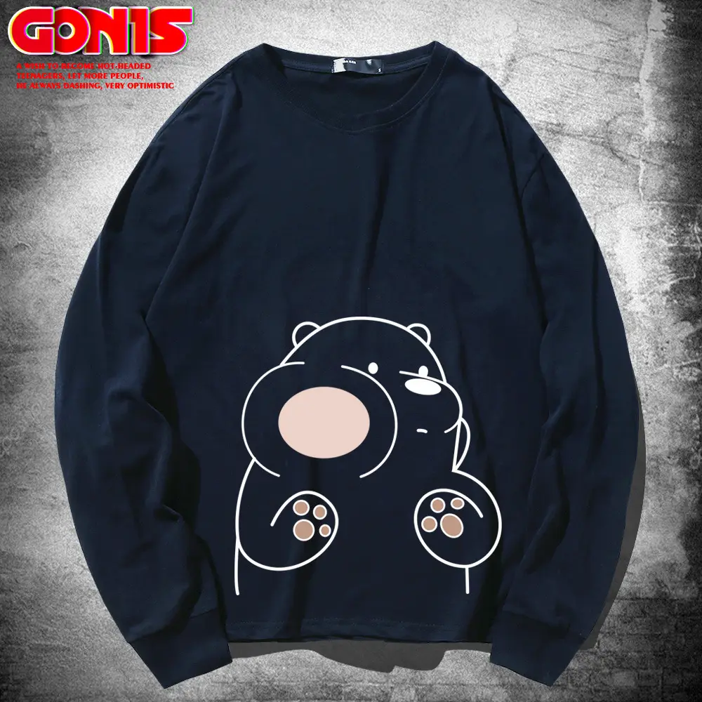 Teen Cartoon Bear Sweatshirt Grey Large Cotton Loose