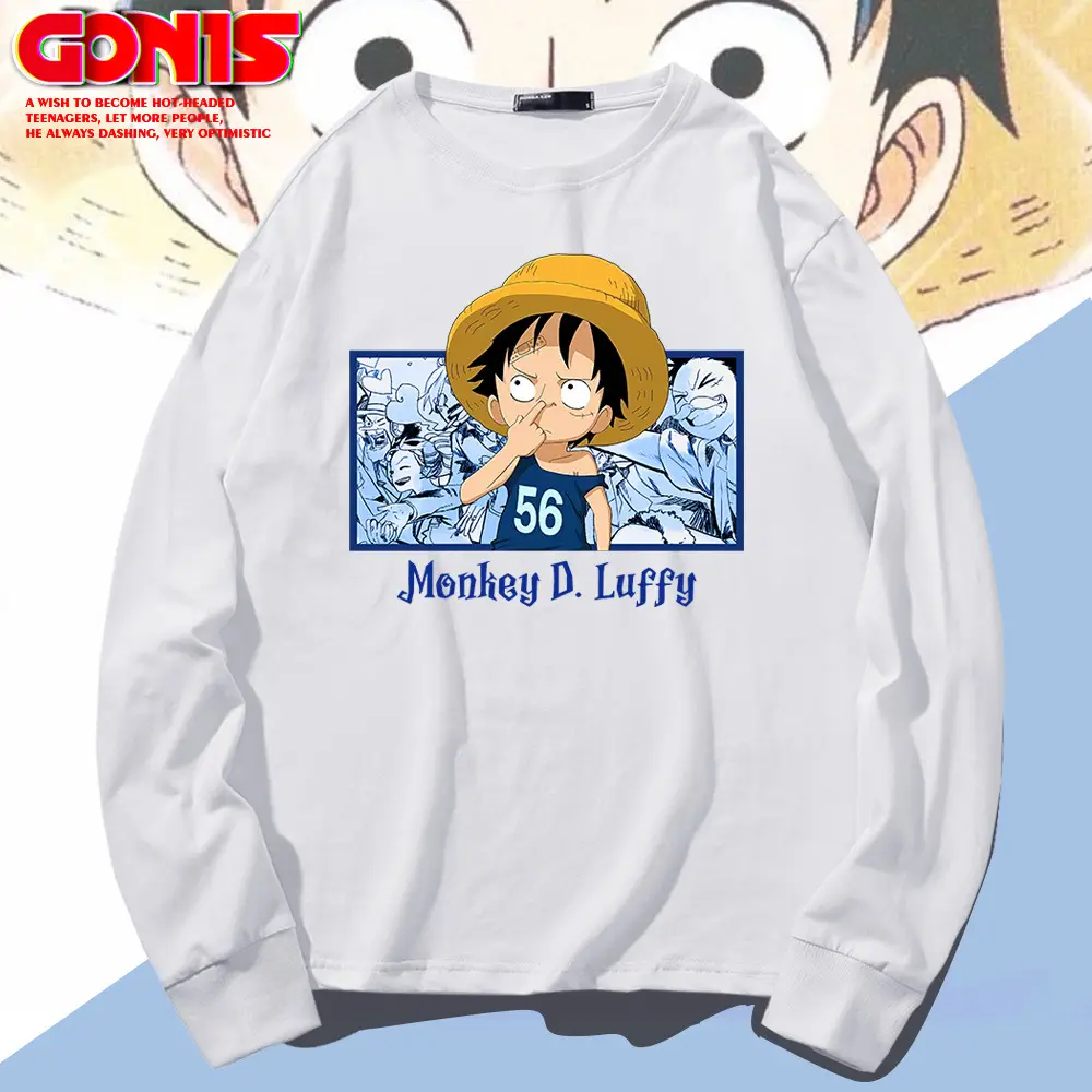 One Piece Monkey D Luffy Sweatshirt Blue Long Sleeve - Image 11