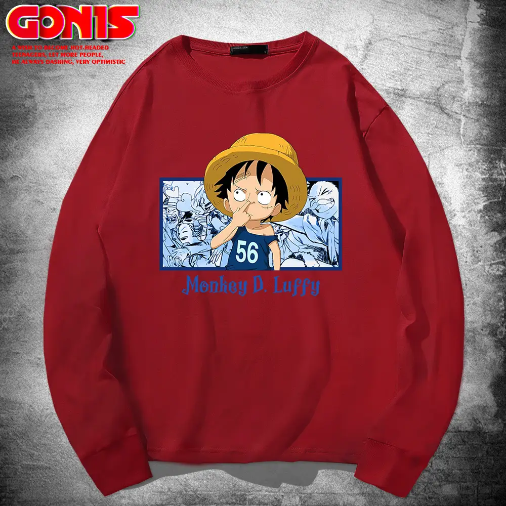 One Piece Monkey D Luffy Sweatshirt Blue Long Sleeve - Image 13