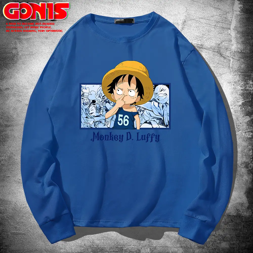 One Piece Monkey D Luffy Sweatshirt Blue Long Sleeve - Image 14
