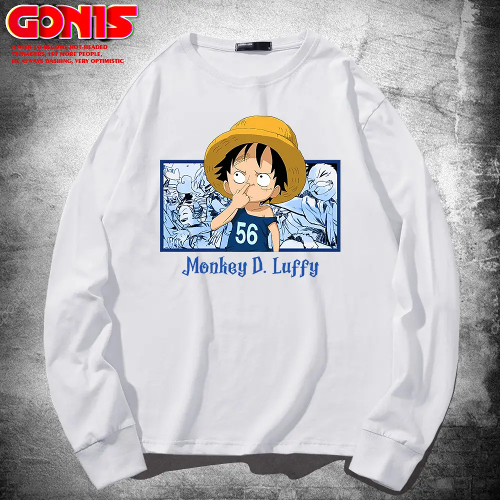 One Piece Monkey D Luffy Sweatshirt Blue Long Sleeve - Image 2