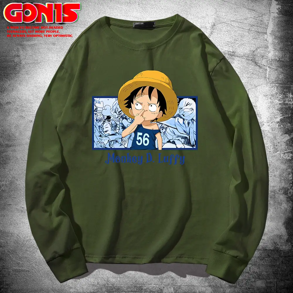 One Piece Monkey D Luffy Sweatshirt Blue Long Sleeve - Image 6