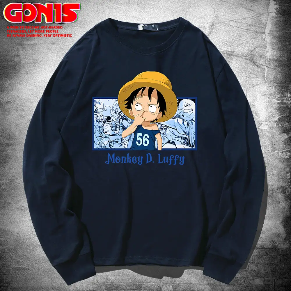 One Piece Monkey D Luffy Sweatshirt Blue Long Sleeve - Image 9