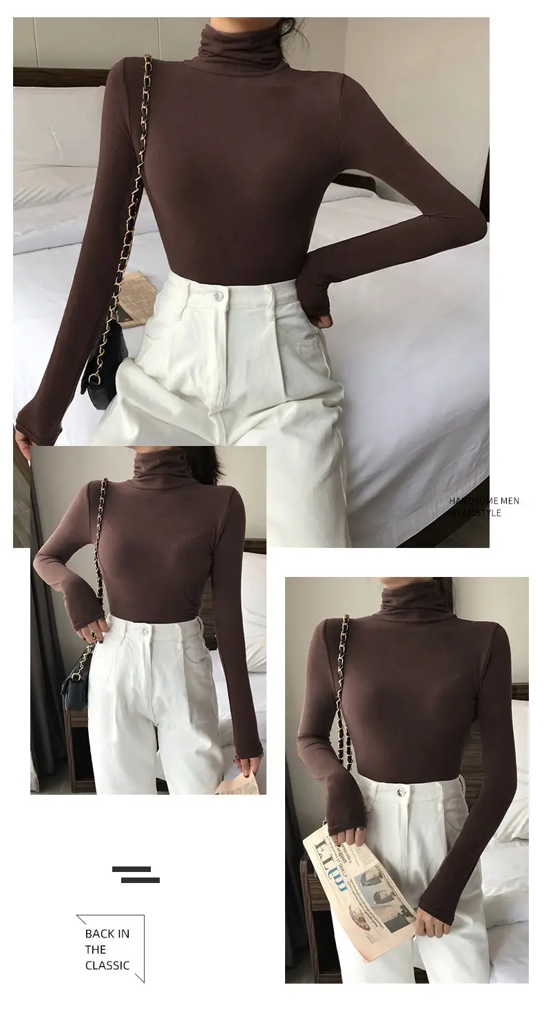 Women Korean Style Brown Collar Long Sleeve Top — feature 30