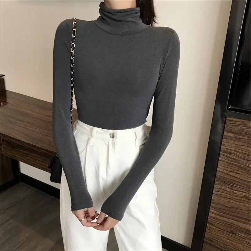 Women Korean Style Brown Collar Long Sleeve Top - Image 2