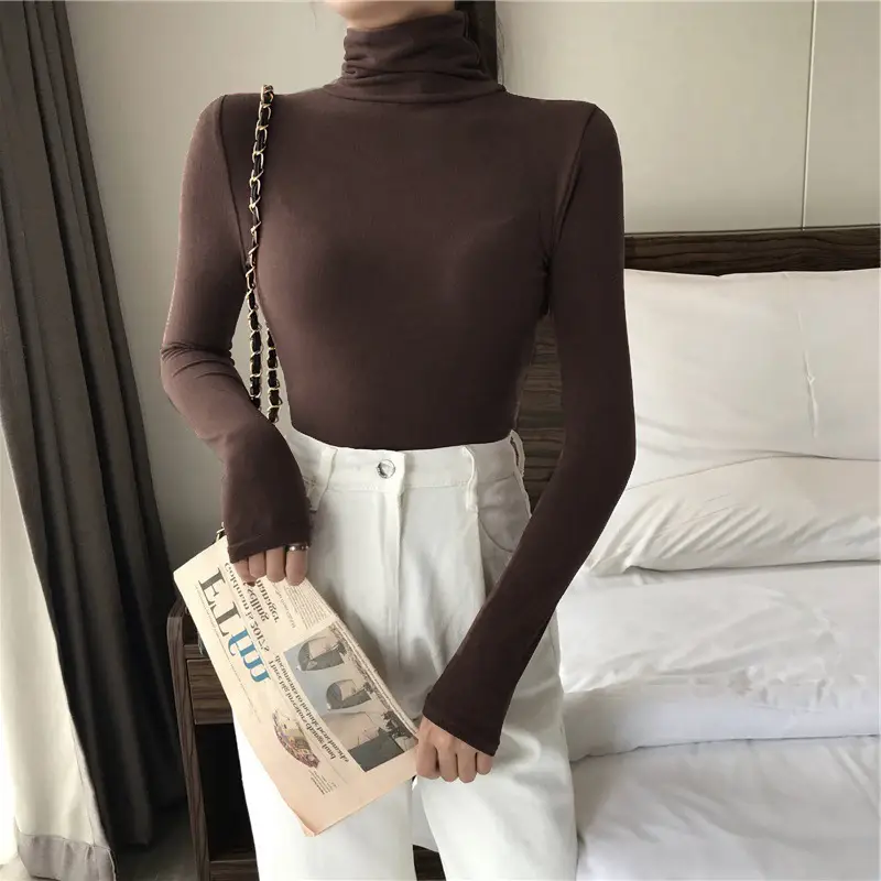 Women Korean Style Brown Collar Long Sleeve Top - Image 3