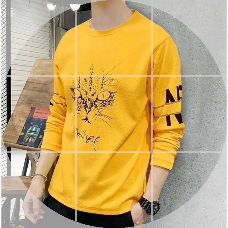 Men Long Sleeve Yellow T-Shirt with Tree Print - Image 14