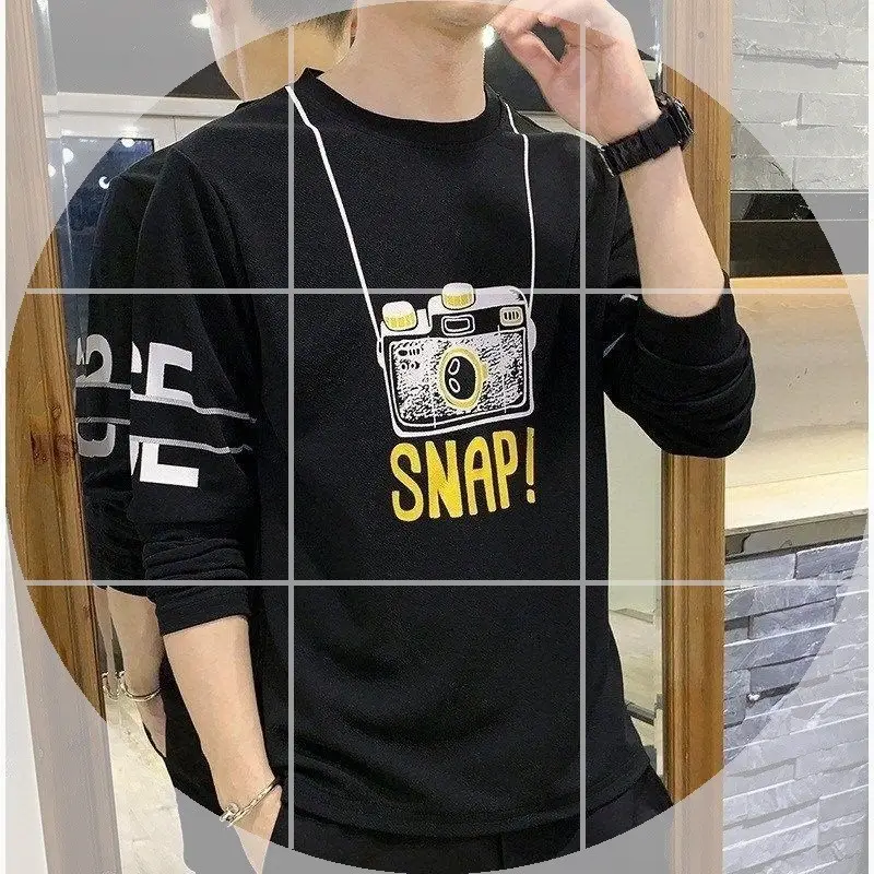Men Long Sleeve Yellow T-Shirt with Tree Print - Image 2