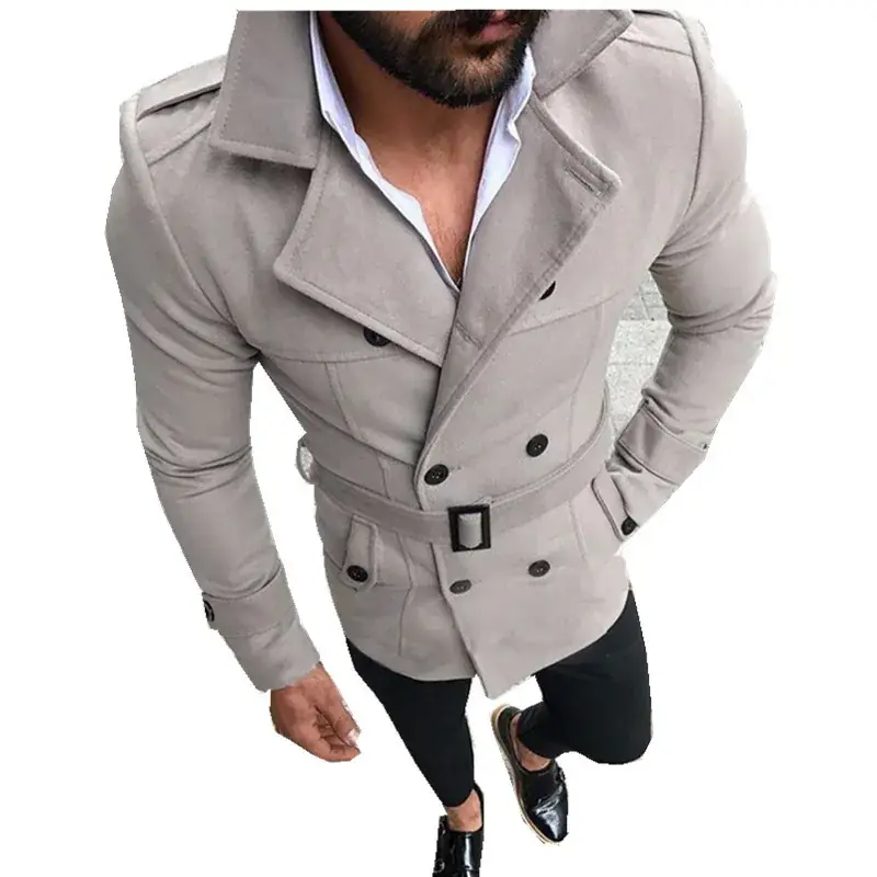 Men's Cross-Border Woolen Windbreaker Double Breasted Belt - Image 7