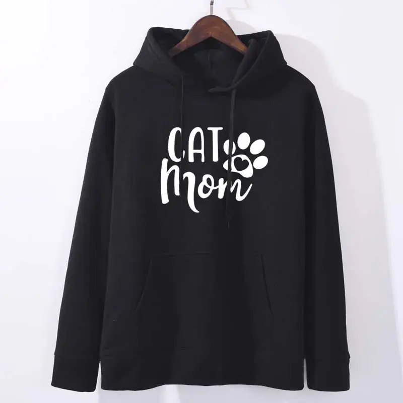 Gray Cat Mom Hooded Sweatshirt Long Sleeve