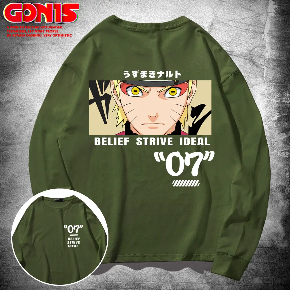Naruto Anime T-Shirt Green Long Sleeve for Men