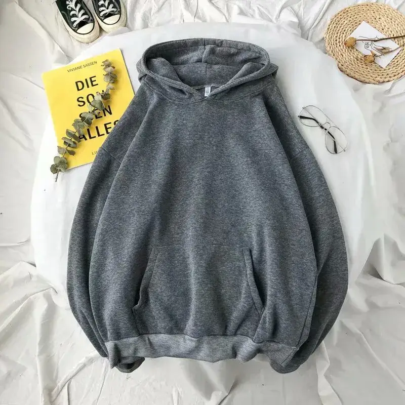 Men Grey Hooded Fleece Sweater Autumn Winter - Image 2