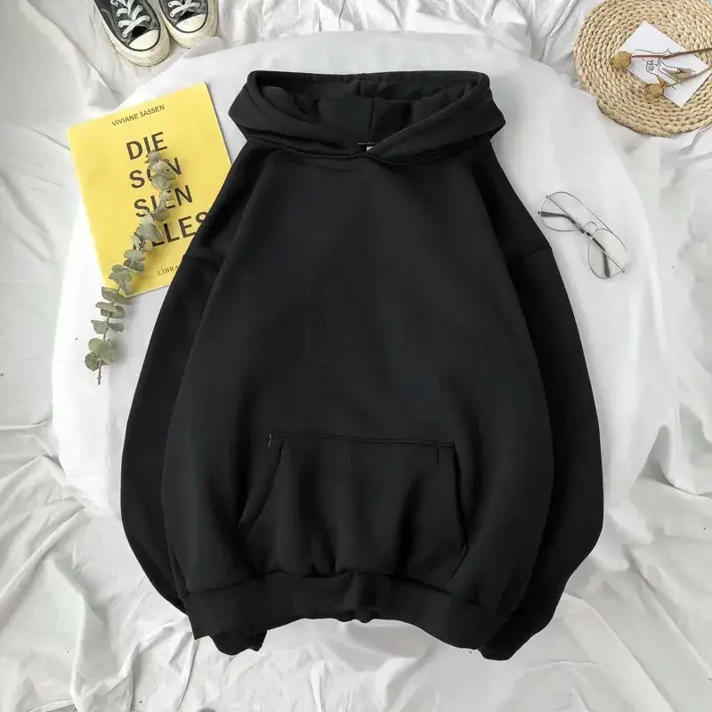 Men Grey Hooded Fleece Sweater Autumn Winter - Image 3