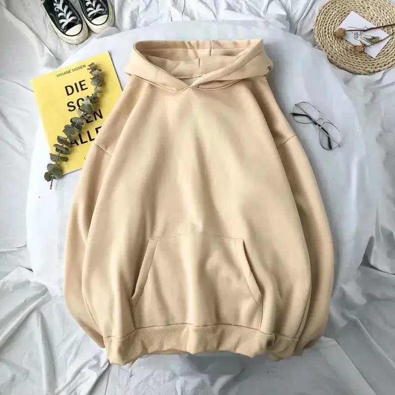 Men Grey Hooded Fleece Sweater Autumn Winter - Image 4