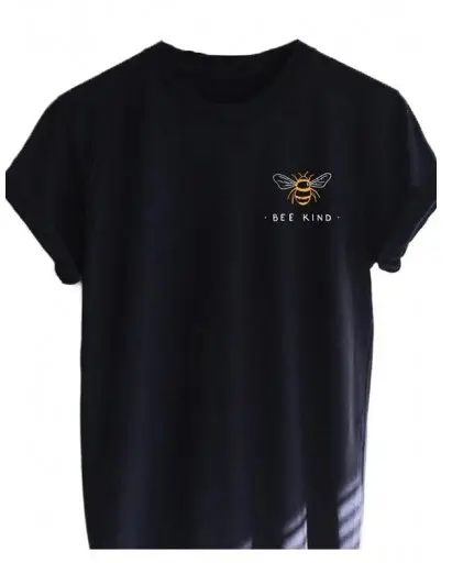 White Bee Print T-Shirt Short Sleeve for Men Women - Image 2