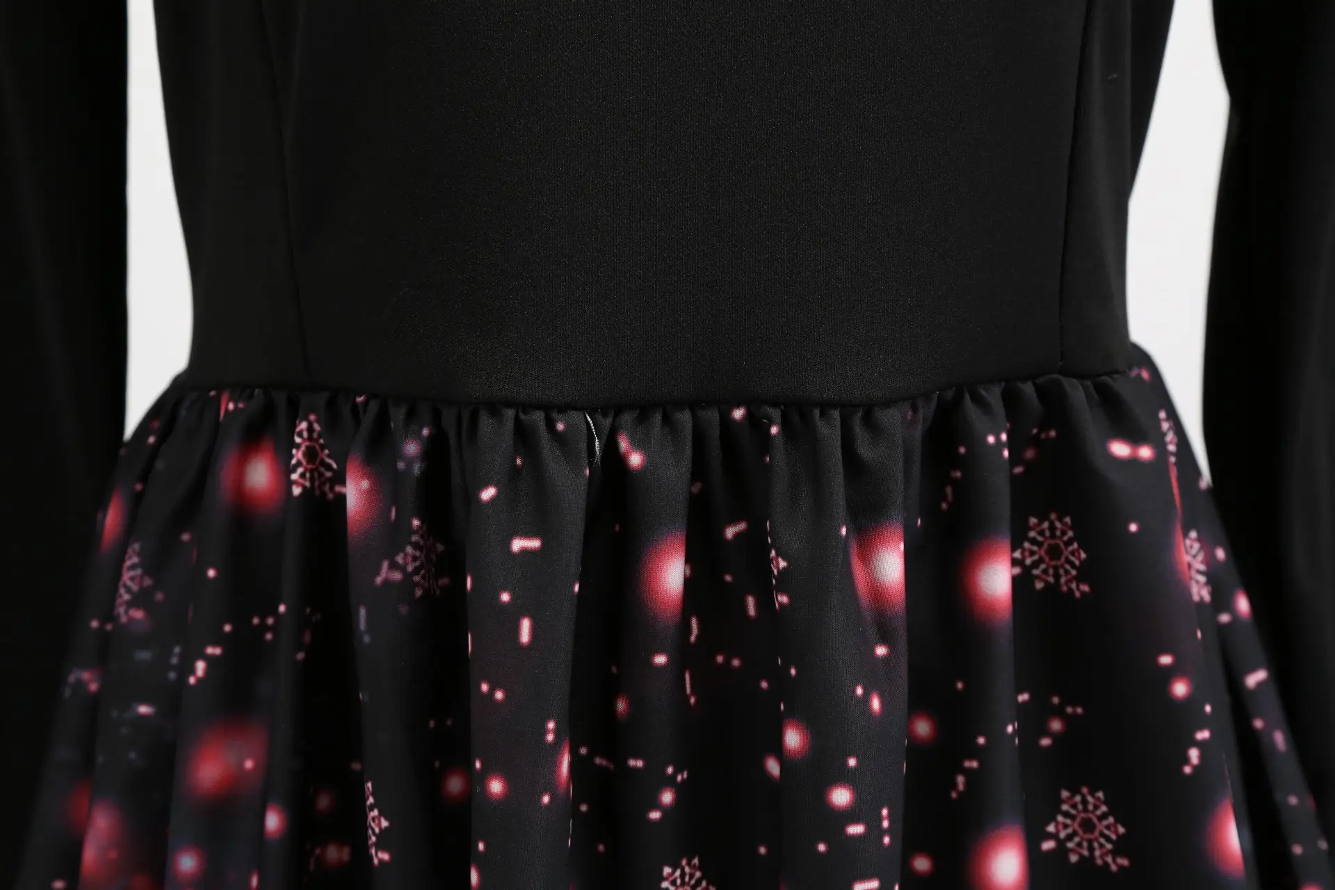 Christmas Print Long Sleeve Skirt Dress Black Red — feature 24