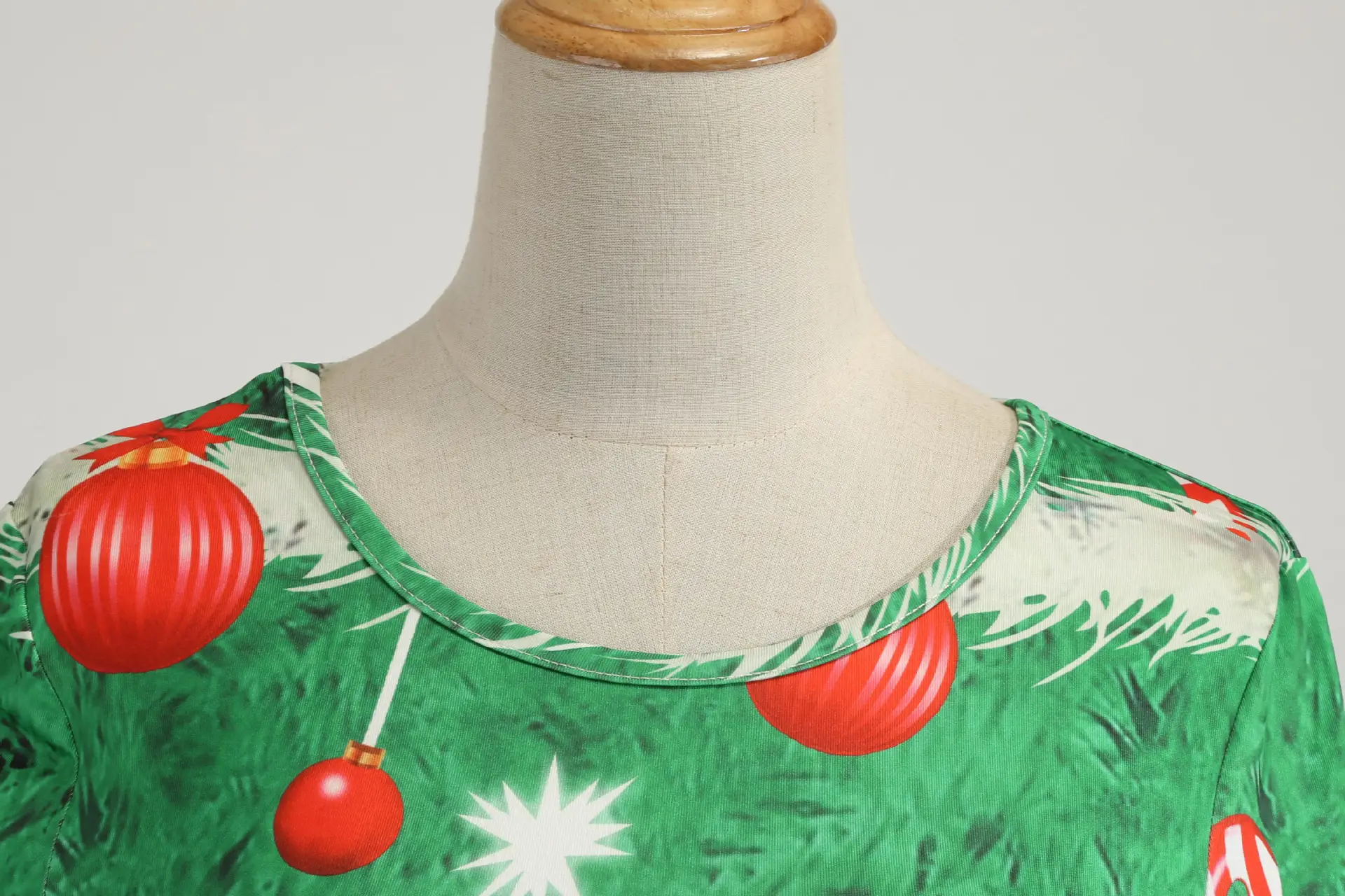 2019 Christmas Mid Sleeve Printed A-Line Dress Green Red — feature 6