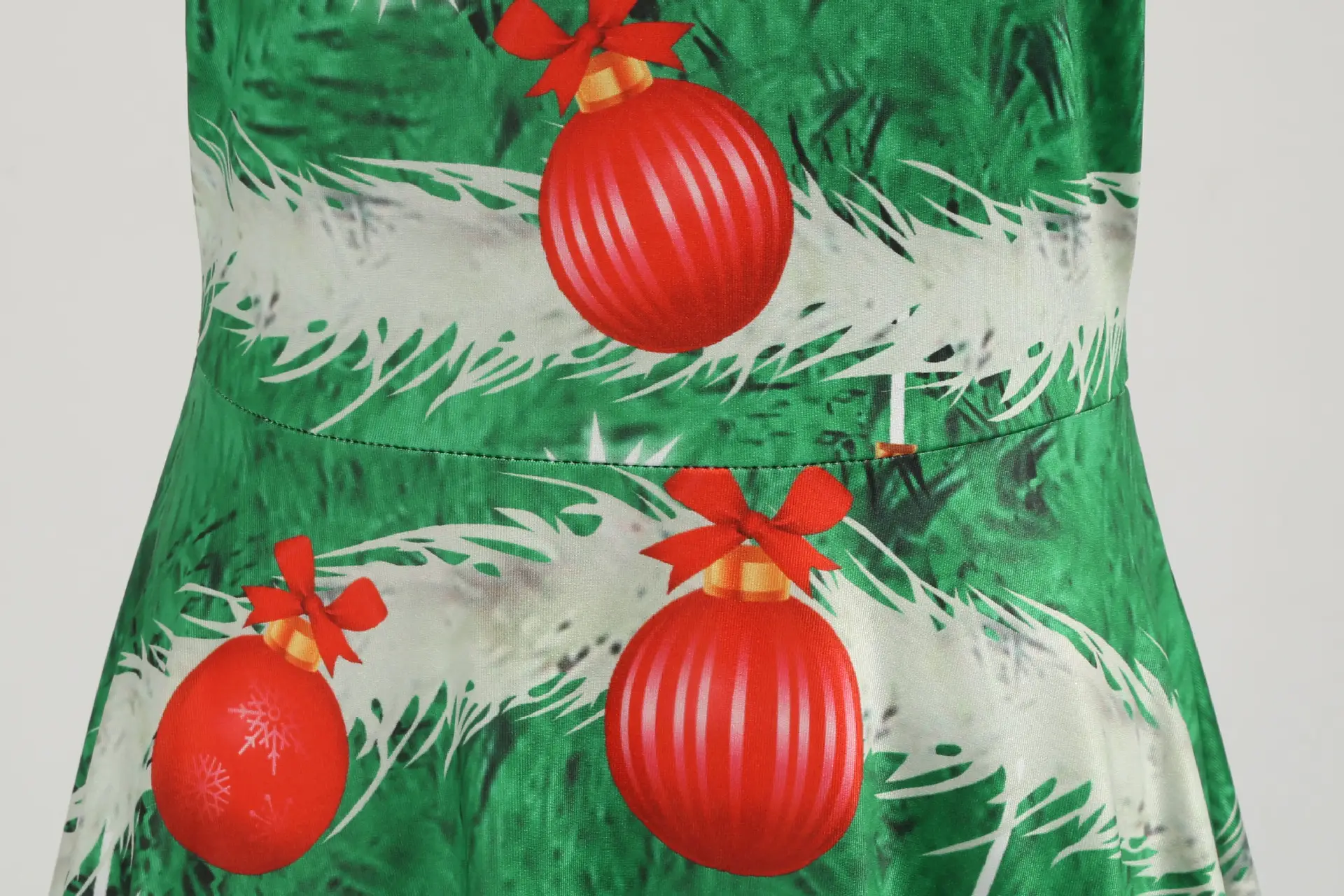 2019 Christmas Mid Sleeve Printed A-Line Dress Green Red — feature 7
