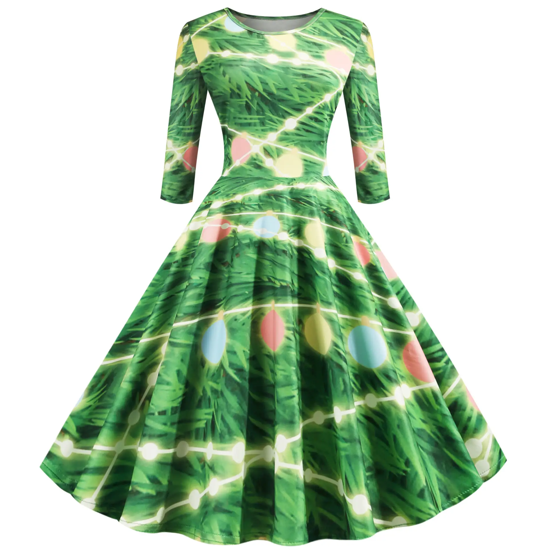 2019 Christmas A-Line Printed Green Dress - Image 2