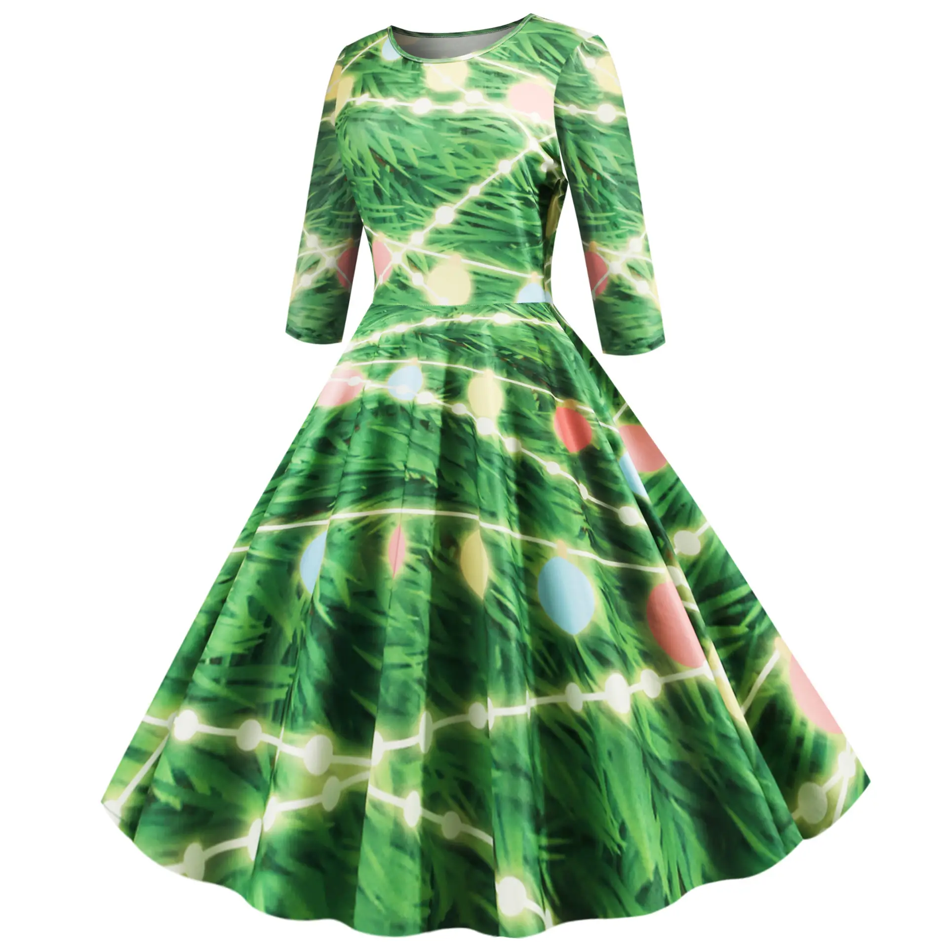 2019 Christmas A-Line Printed Green Dress - Image 3