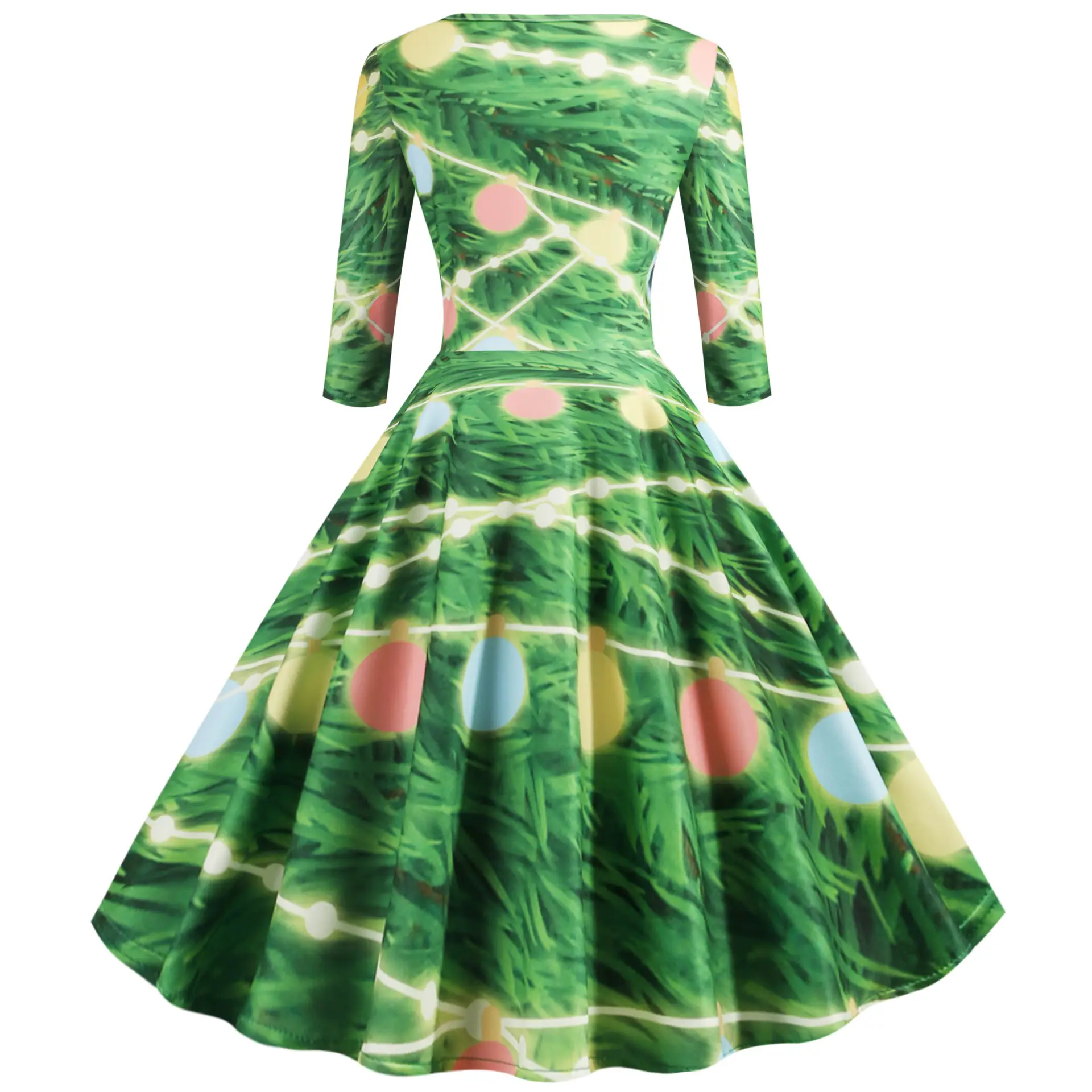 2019 Christmas A-Line Printed Green Dress — feature 5