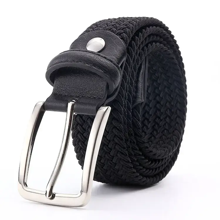 Dark Brown Woven Belt with Silver Buckle