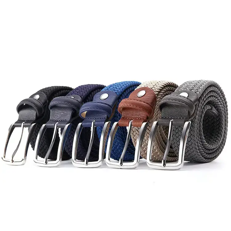 Dark Brown Woven Belt with Silver Buckle