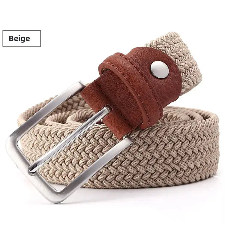 Dark Brown Woven Belt with Silver Buckle