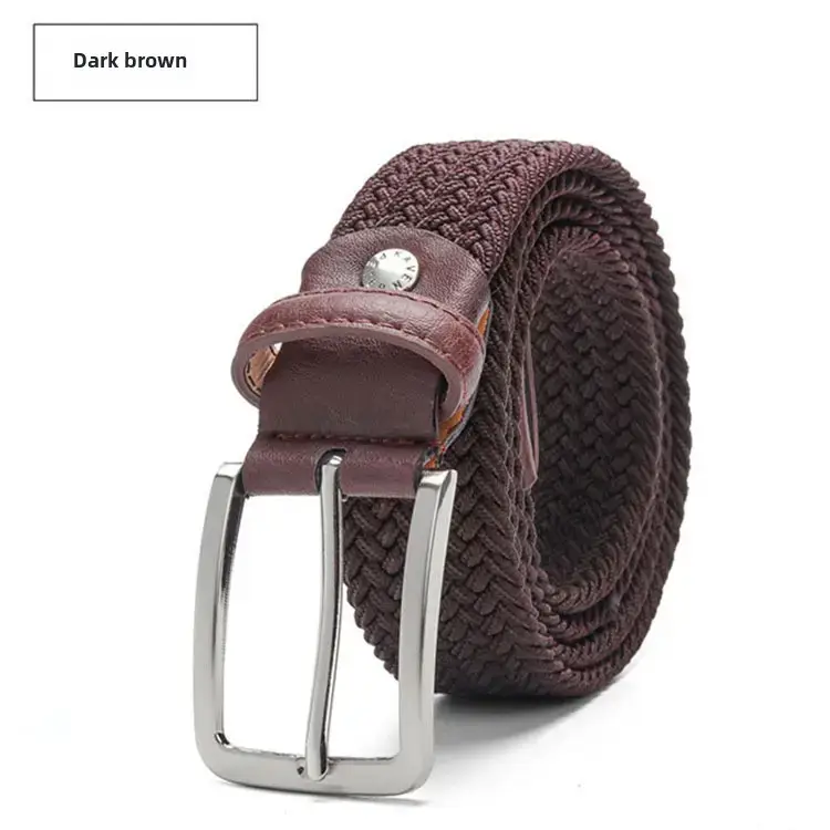Dark Brown Woven Belt with Silver Buckle