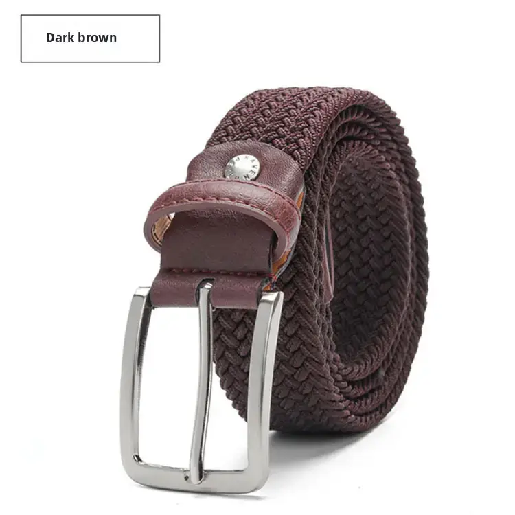 Dark Brown Woven Belt with Silver Buckle