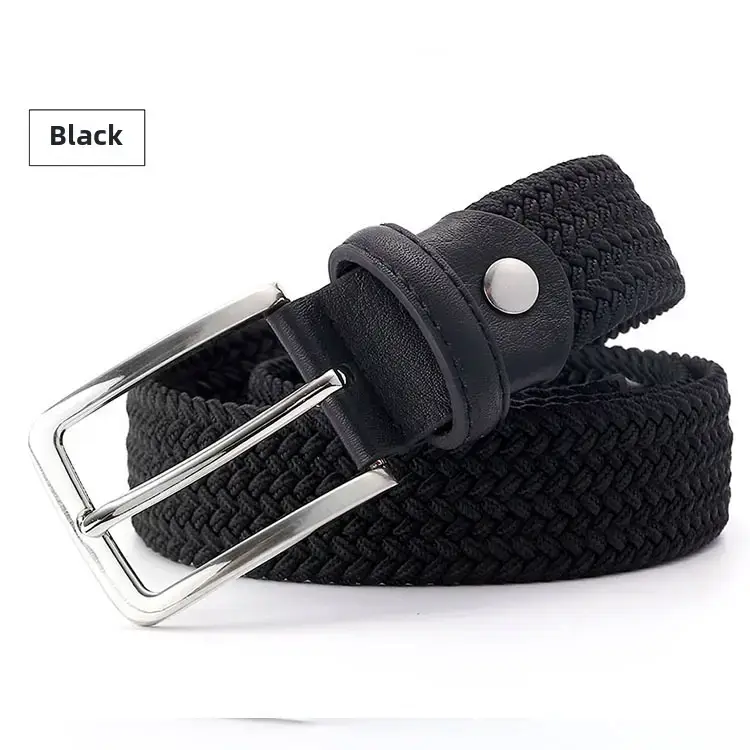 Dark Brown Woven Belt with Silver Buckle