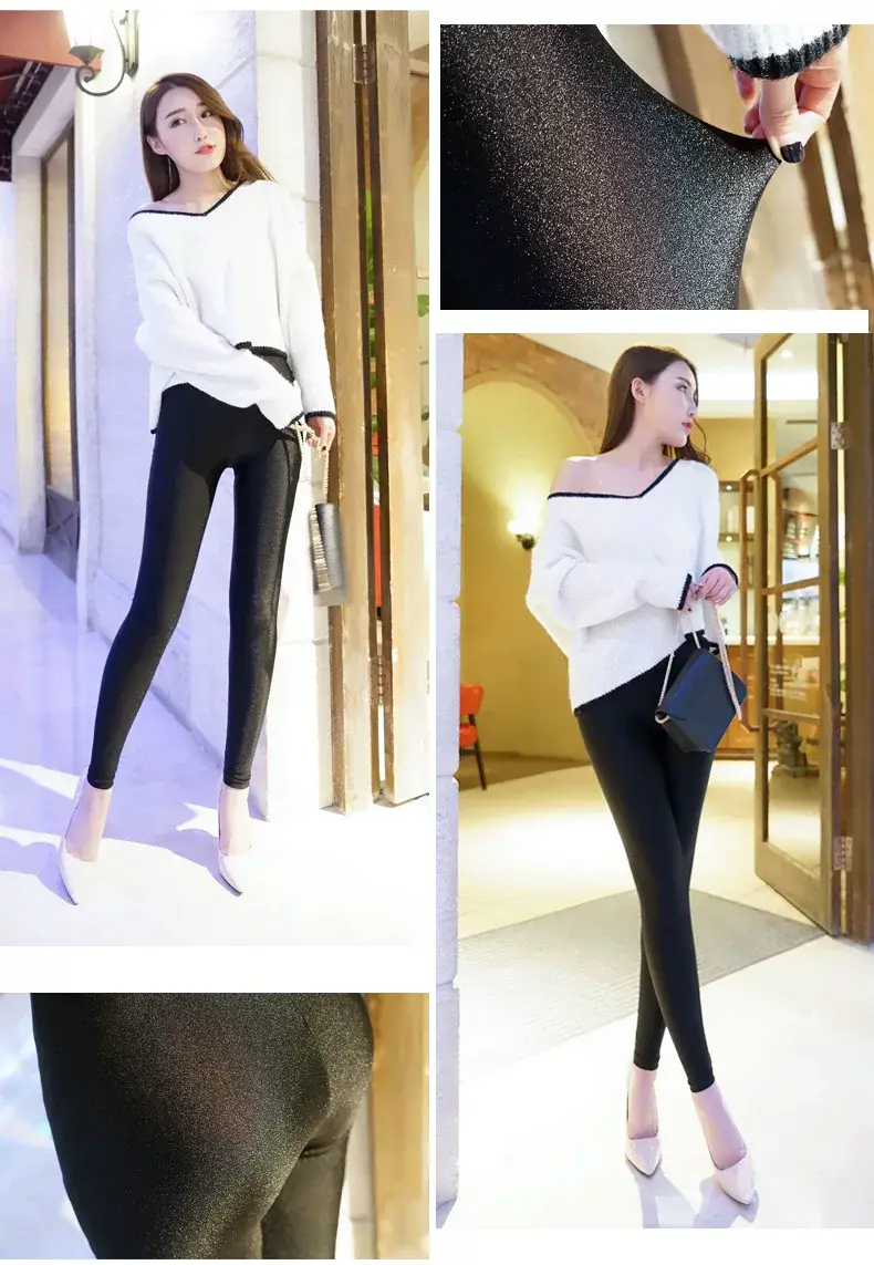 Women High Waist Warm Velvet Leggings Black Plus Size — feature 27