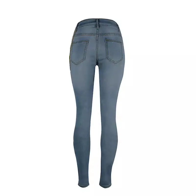Women Exaggerated Big Ripped Jeans Chain Hanging Leg Pants